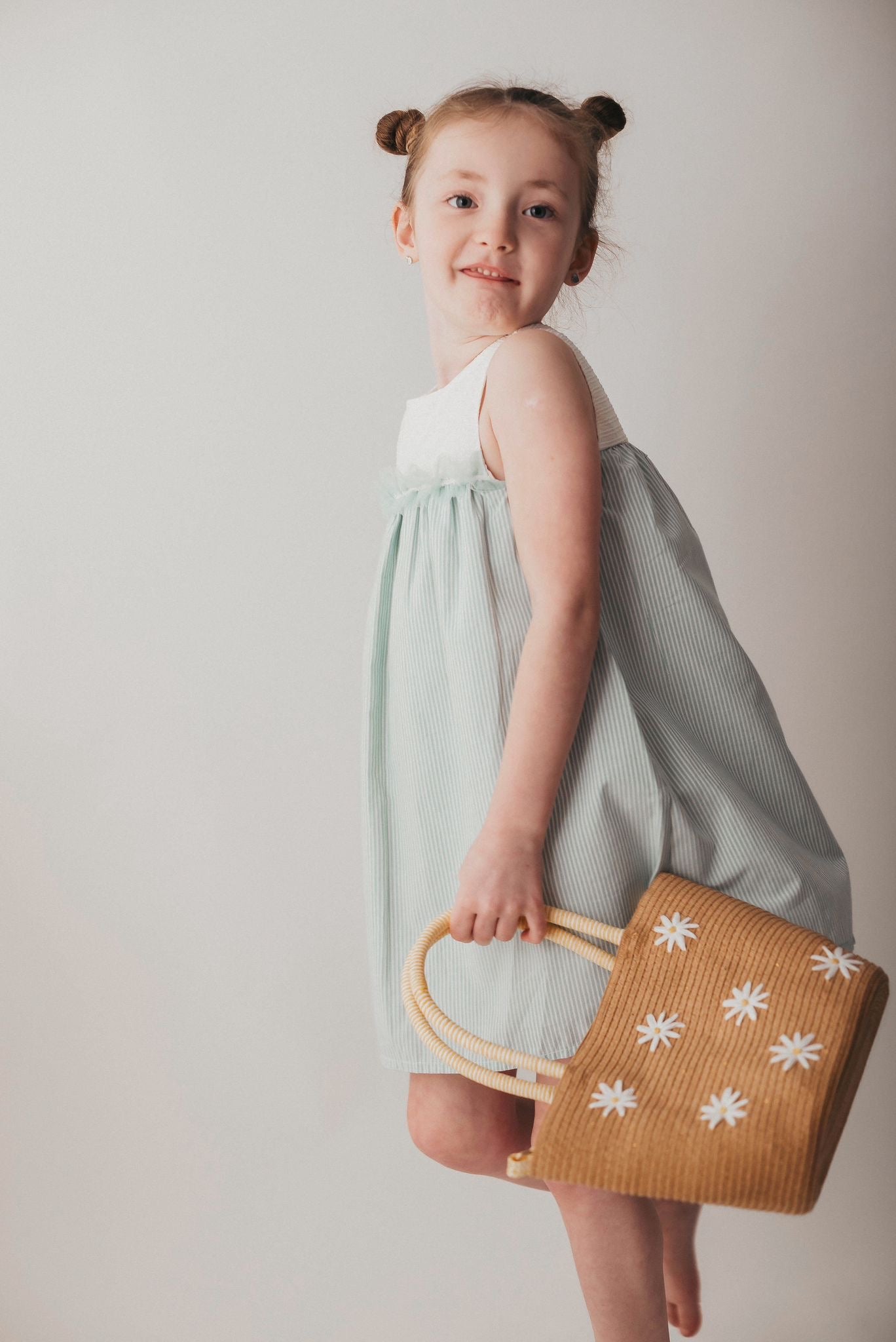 Calamaro Baby Girls mint & cream dress