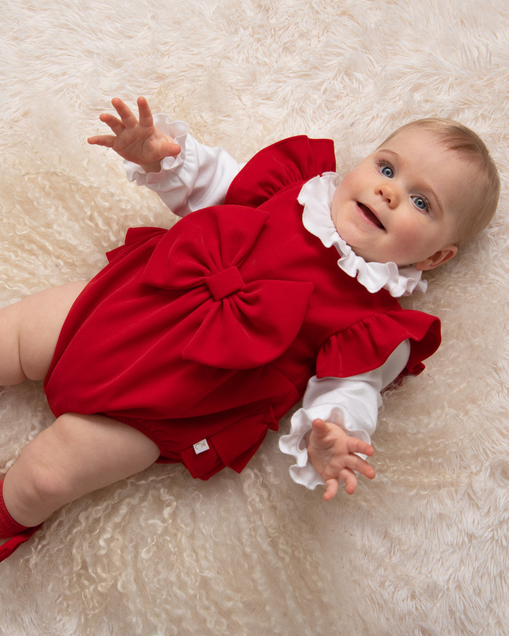 Caramelo AW23 Red Velour Frill Romper Set with Headband - 0357165