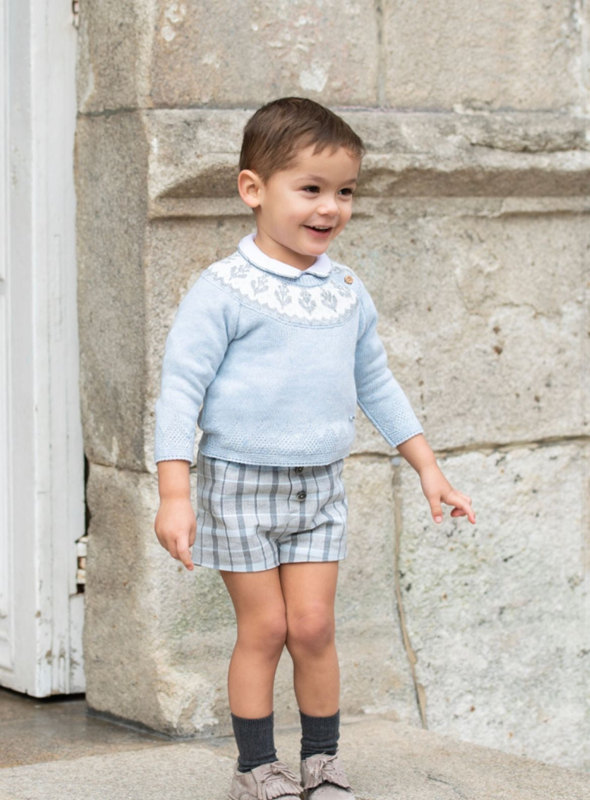 Foque AW23 Boys Blue Knitted Jumper & Shorts Set - 2321121