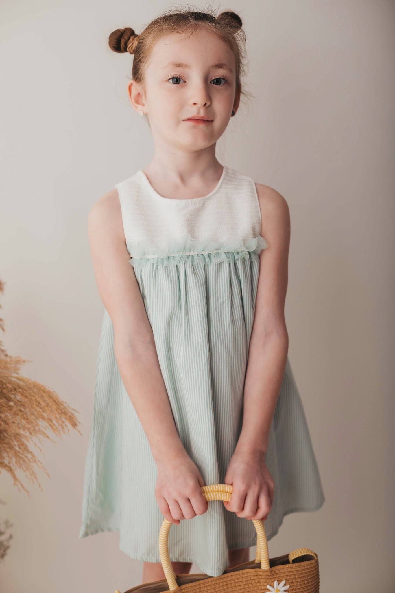 Calamaro Baby Girls mint & cream dress