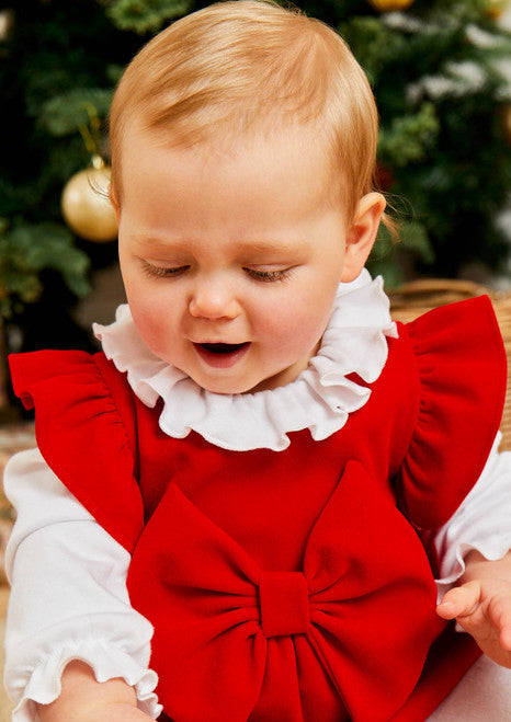 Caramelo AW23 Red Velour Frill Romper Set with Headband - 0357165