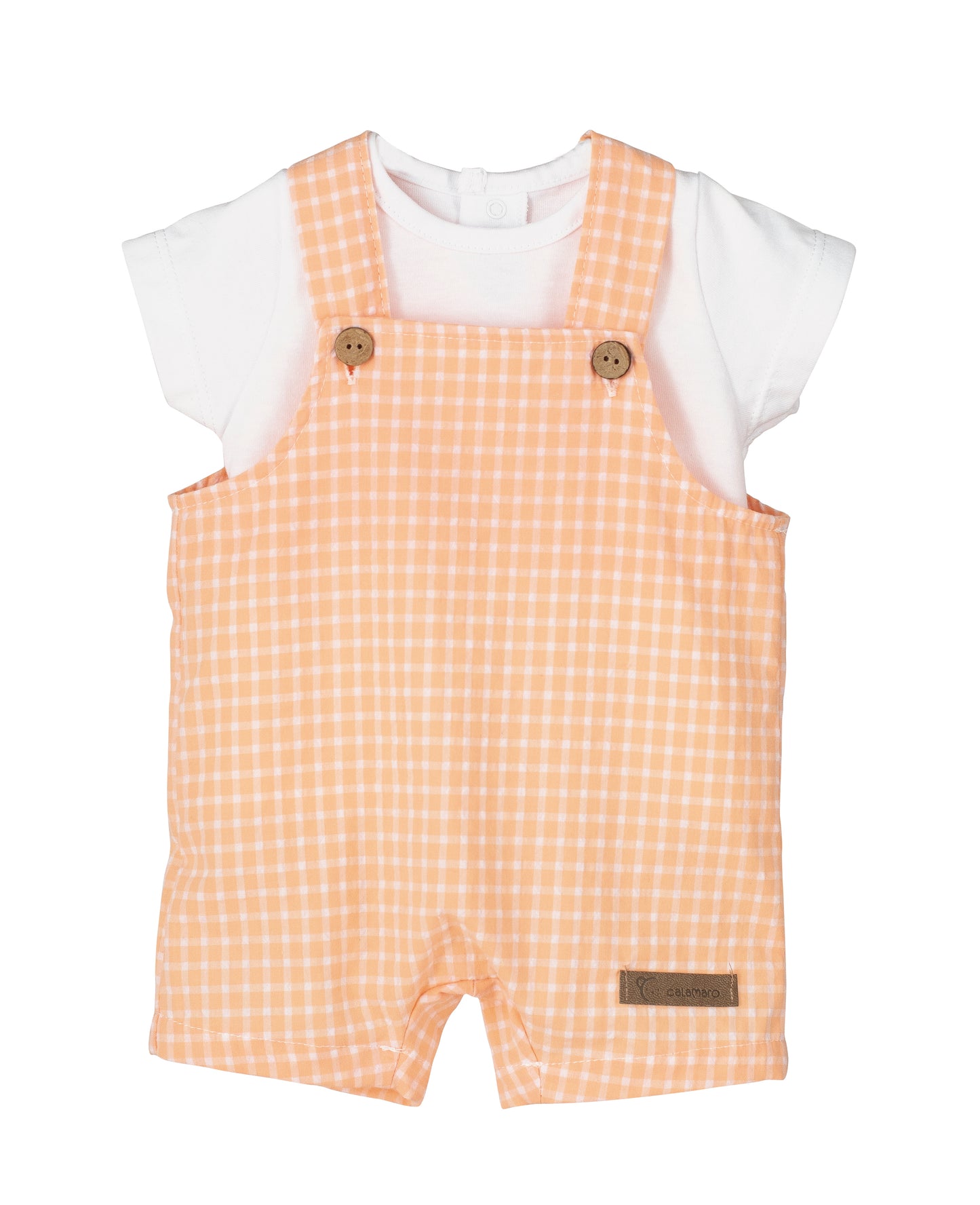 Calamaro Boys Orange Gingham Dungarees