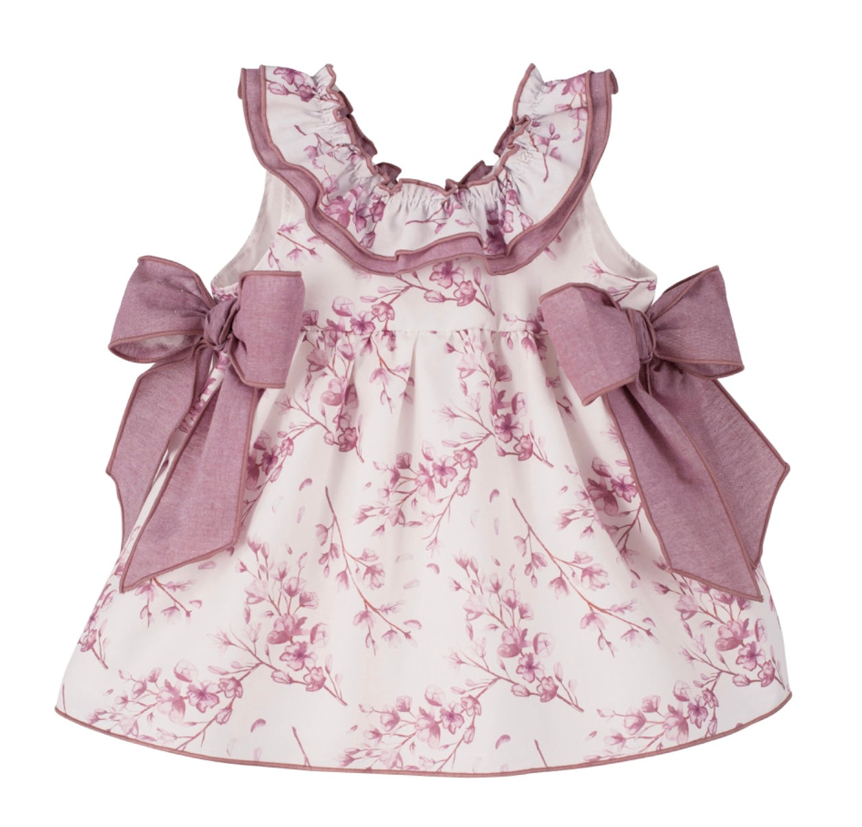 Baby Girls Dust Pink Floral Bow Dress