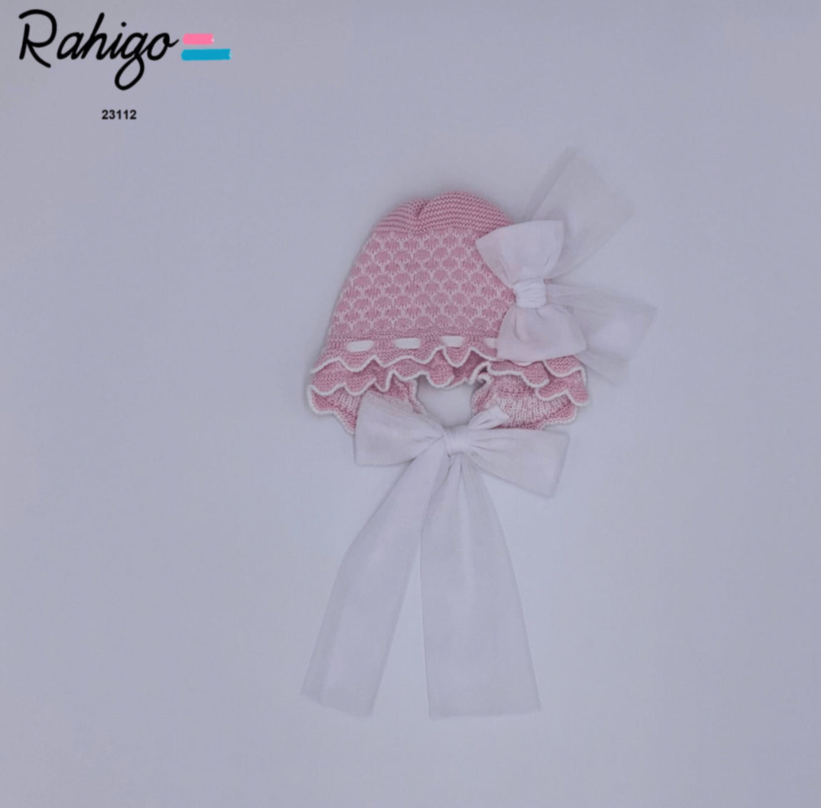 Rahigo SS23 Girls Bonnet in White/Pink - 23112