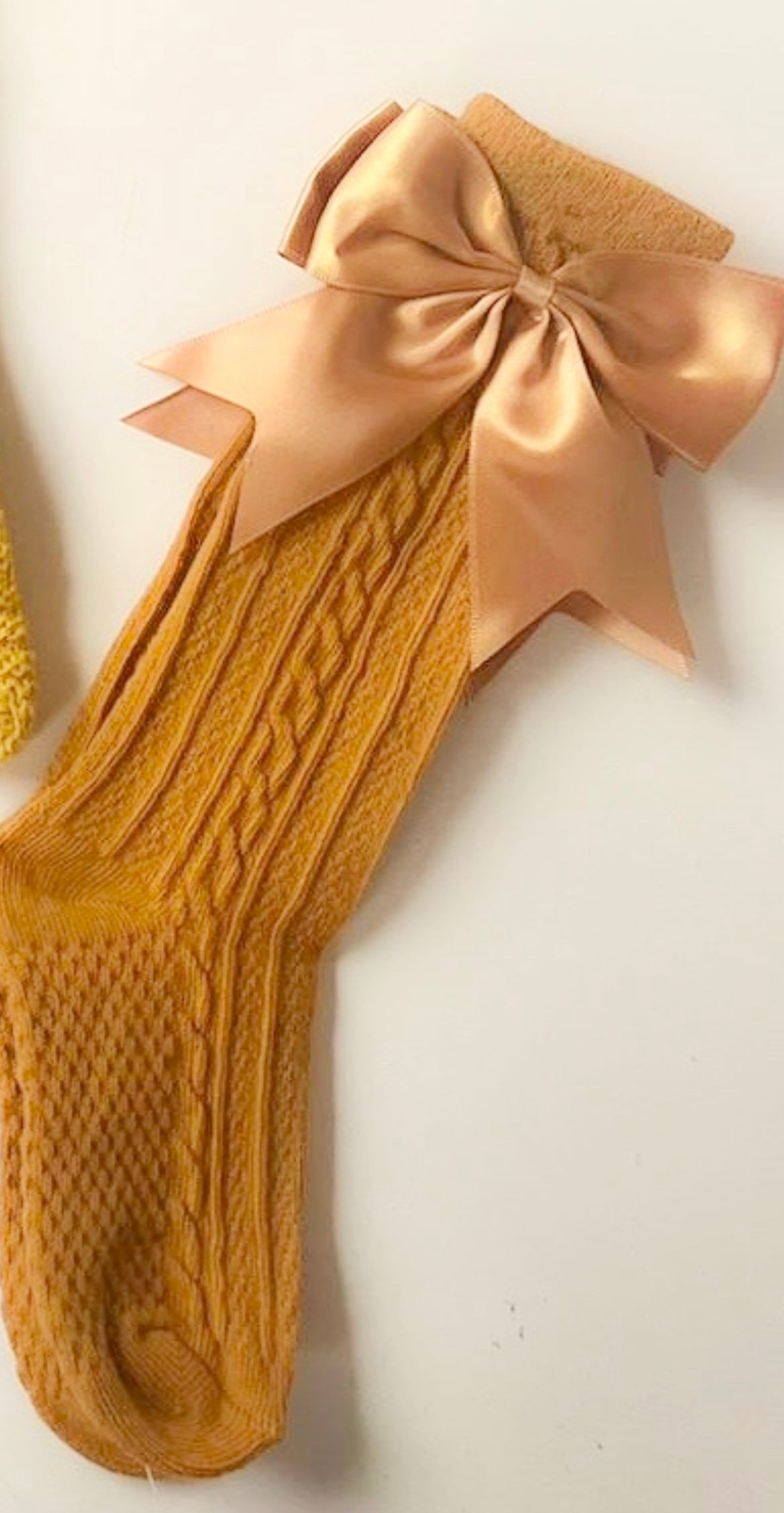 Knee High Bow Socks in Mustard
