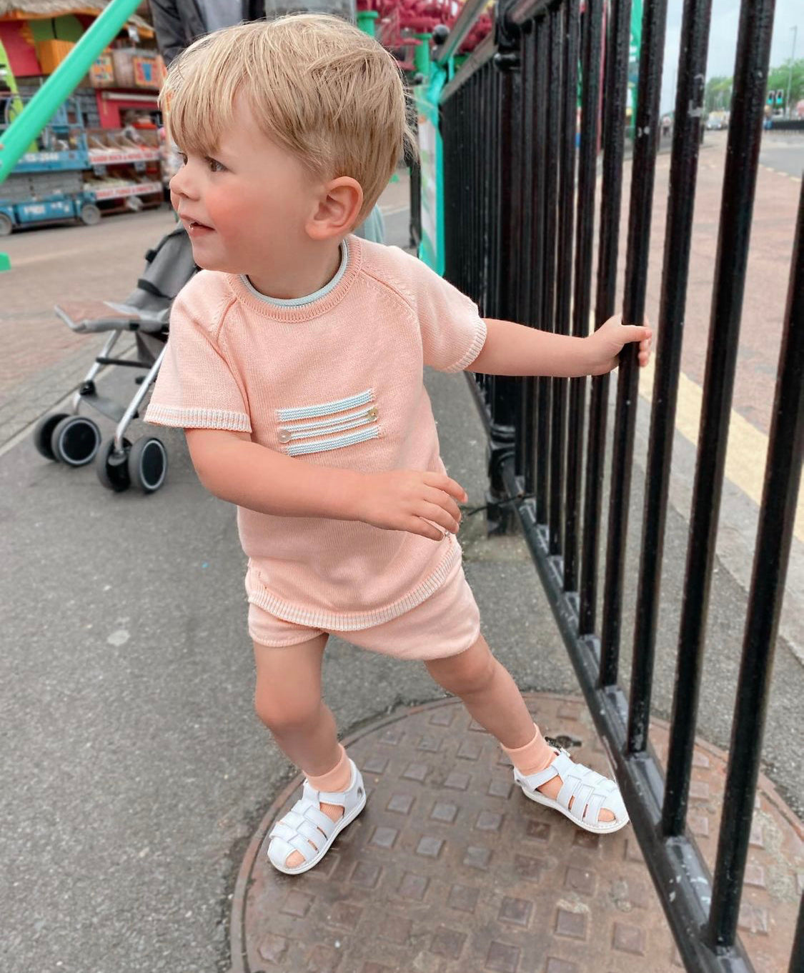 Granlei SS22 Boys Contrast Shorts Set in Peach with Mint Trim