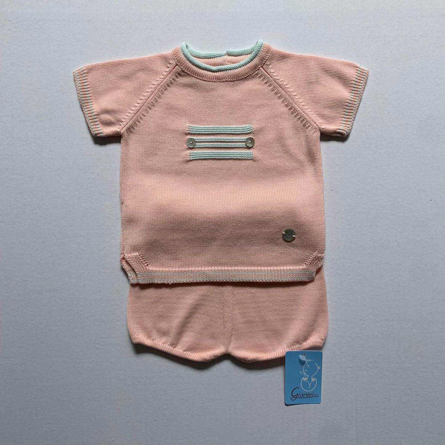 Granlei SS22 Boys Contrast Shorts Set in Peach with Mint Trim