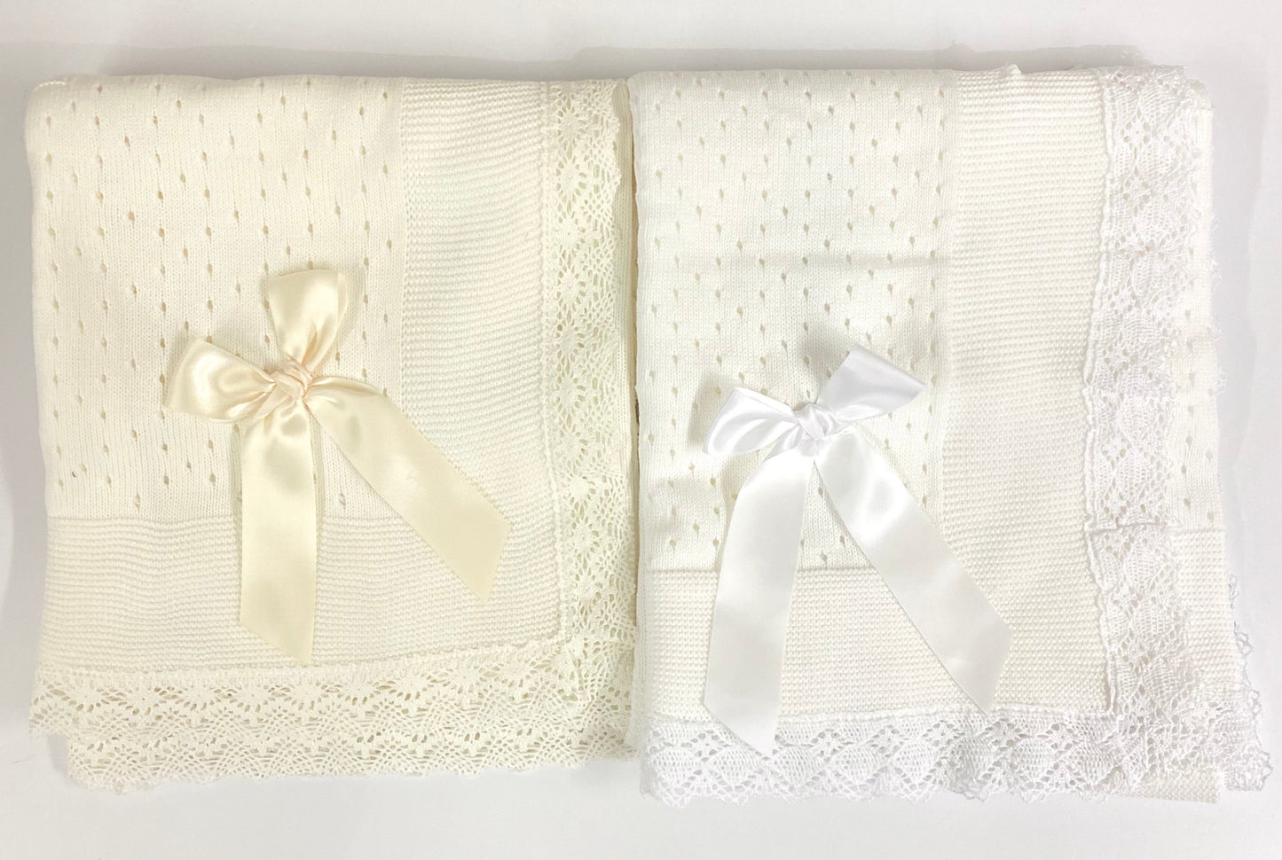 Spanish Lace Trim Blanket / Shawl in White or Cream