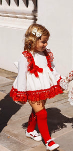 The Bellos Valencia Christmas ‘23 Dress in Cream & Red Velvet Bows - Pre order 4 Weeks
