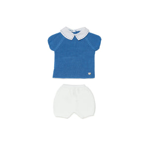 Boys knitted Two piece royal blue & white set -24062
