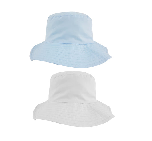 Wide Brim Hat White & Sky Blue