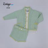 Rahigo SS24 Boys 3 piece set shorts, shirt & Cardigan in salmon & white - 24183
