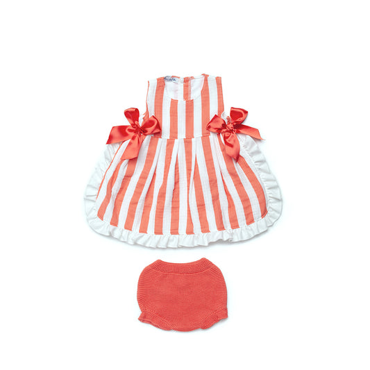 Juliana Girls Coral Stripe Dress & Bloomers -24124