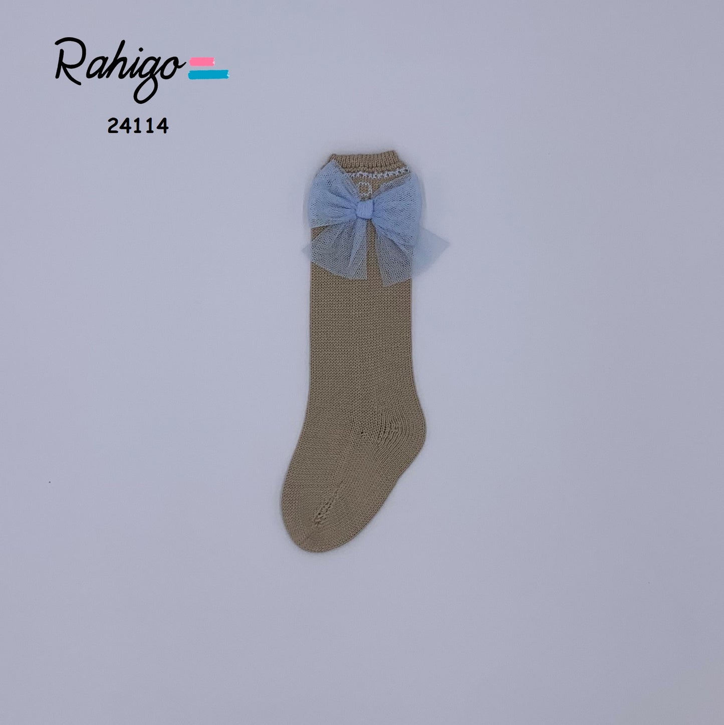 Rahigo SS24 Tull Bow Sock in Camel & Baby Blue- 24114