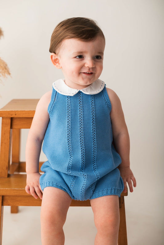 Juliana Baby boys knitted Royal Blue Romper -24159