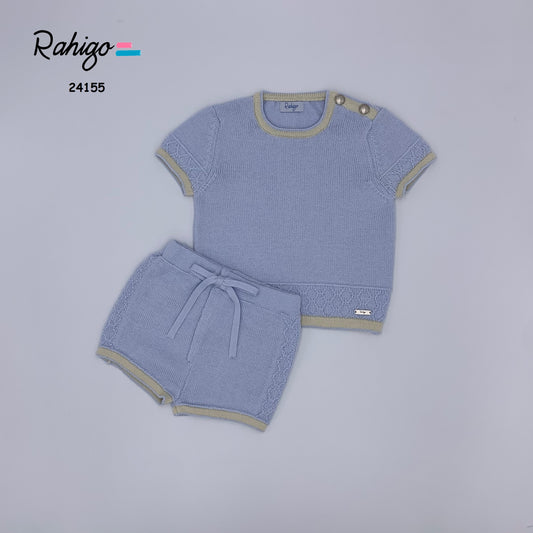 Rahigo SS24 Boys 2 Piece Jumper & shorts in baby blue & cream 24155
