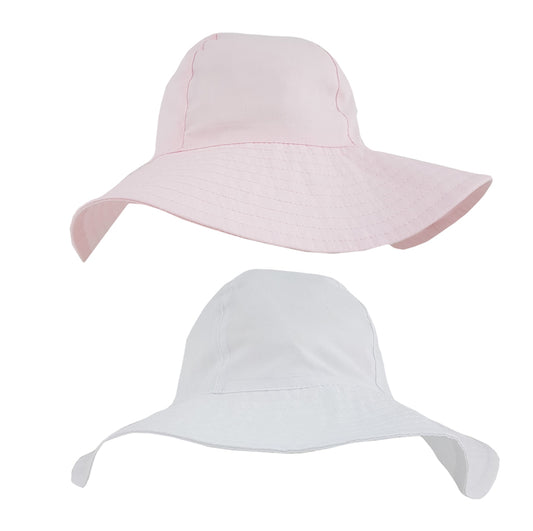 Girls wide brim hat pink & white