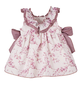 Baby Girls Dust Pink Floral Bow Dress