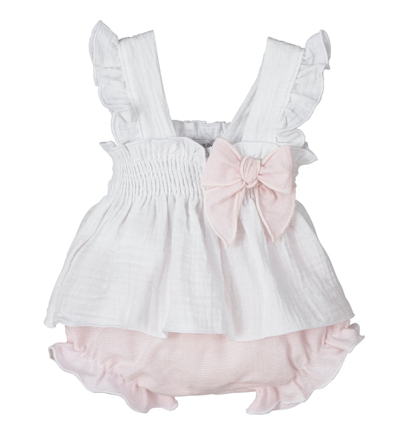 Girls pink and white bow bloomer sets