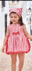 Juliana Red gingham dress with matching bloomers -24123
