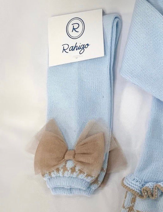 Rahigo AW23 Girls Tulle Bow Socks in Blue/Camel - 23216