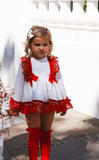 The Bellos Valencia Christmas ‘23 Dress in Cream & Red Velvet Bows - Pre order 4 Weeks