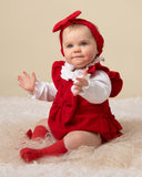 Caramelo AW23 Red Velour Frill Romper Set with Headband - 0357165