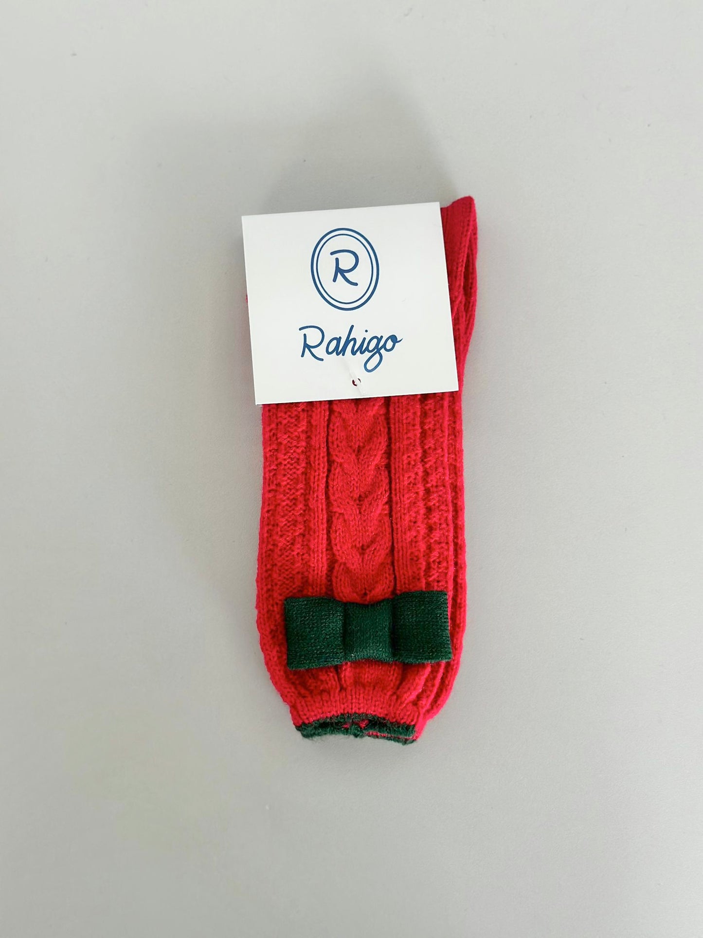 Rahigo AW23 Girls Bow Socks in Red / Bottle Green - 23253