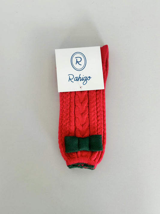 Rahigo AW23 Girls Bow Socks in Red / Bottle Green - 23253