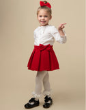 Caramelo AW23 Red Velour Skirt & Shirt Set with Hairbow - 0322169