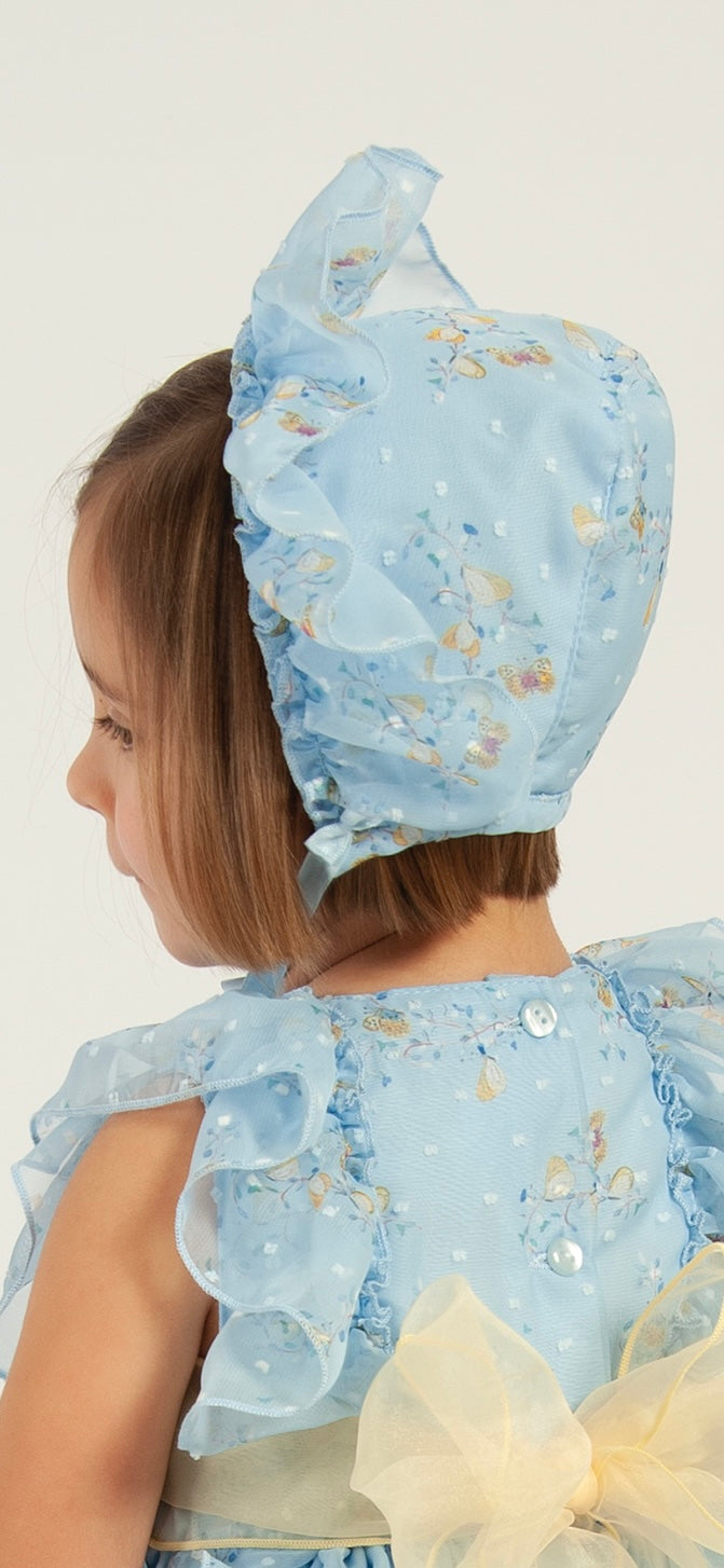 Sonata Baby Blue Organza Puffball Bonnet VE24-15