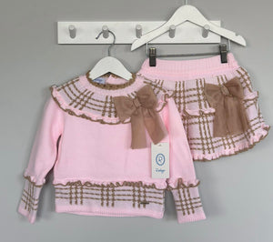 Rahigo AW23 Girls 2 Piece Skirt Set in Pink/Camel - 23220