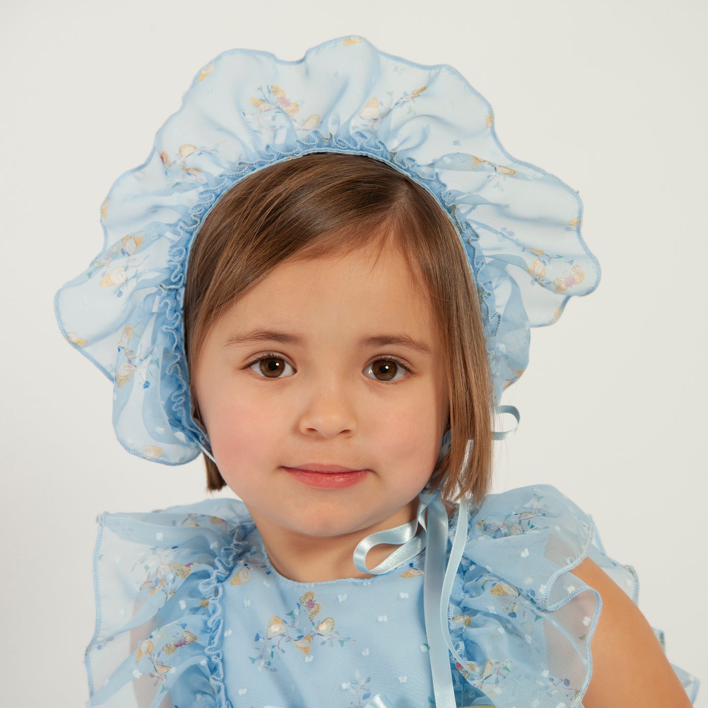 Sonata Baby Blue Organza Puffball Bonnet VE24-15