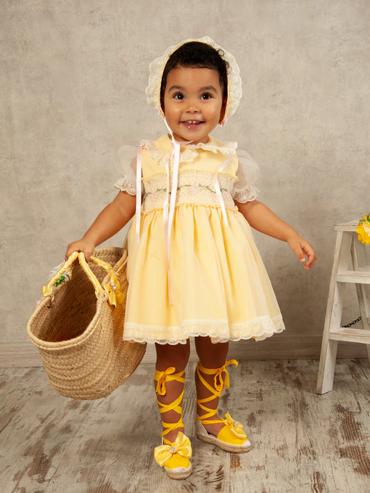 Yellow Organza Puff Sleeve dress VE24- 08