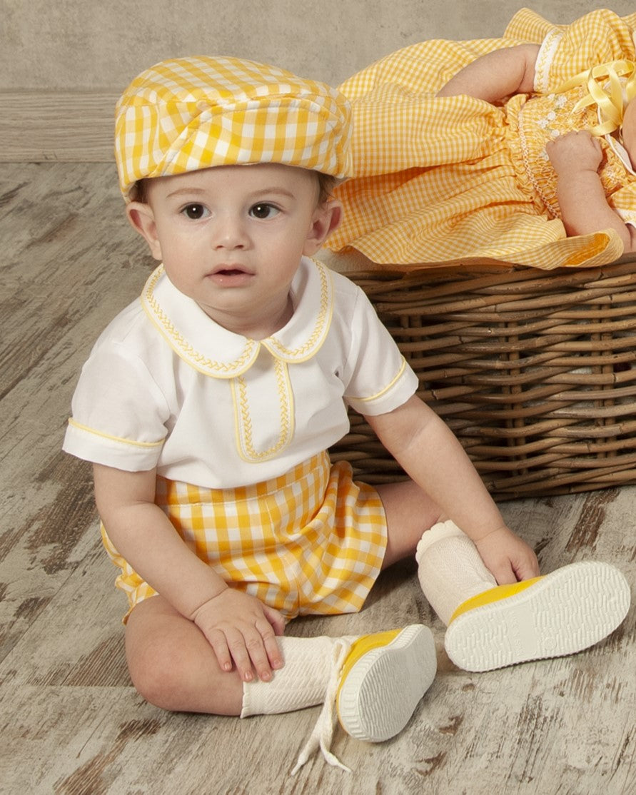 Yellow Gingham Shorts And shirt Set - VE24/11