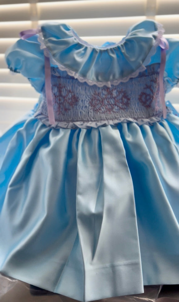 Sonata Frozen Dress (Blue with lilac as shown with snowflake smocking)