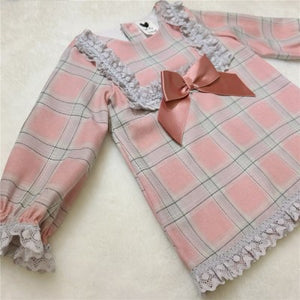 Girls Spanish Pink Checked Dress with Pants - LM2037