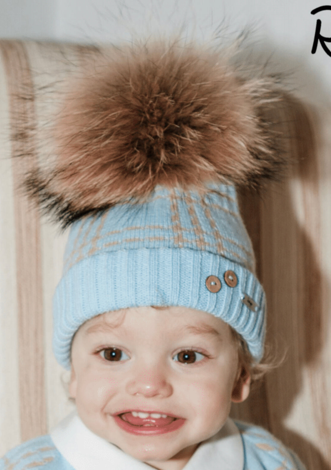 Rahigo AW23 Boys Pom Hat Blue/Camel - 23232