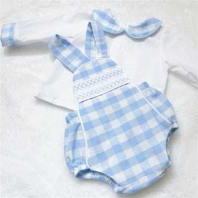 Boys Spanish Blue Check Romper Set  - LM2042