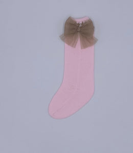 Rahigo AW23 Girls Tulle Bow Socks in Pink/Camel - 23216
