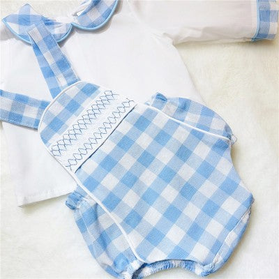 Boys Spanish Blue Check Romper Set  - LM2042