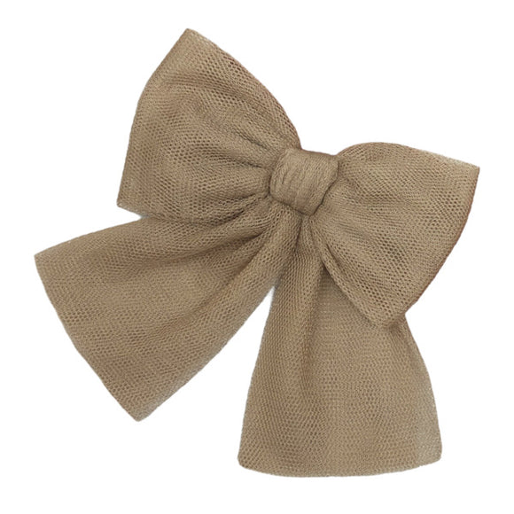 Rahigo AW23 Girls Tulle Hair Bow on Clip in Camel - 232137