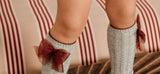 Rahigo AW23 Girls Bow Socks in Grey/Burgundy - 232113