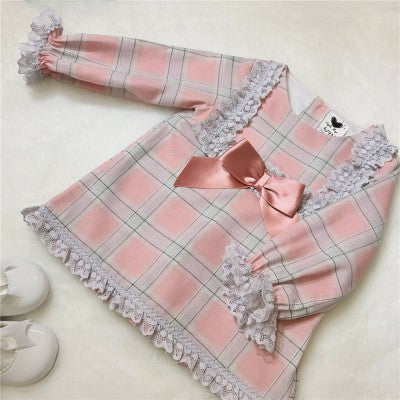 Girls Spanish Pink Checked Dress with Pants - LM2037