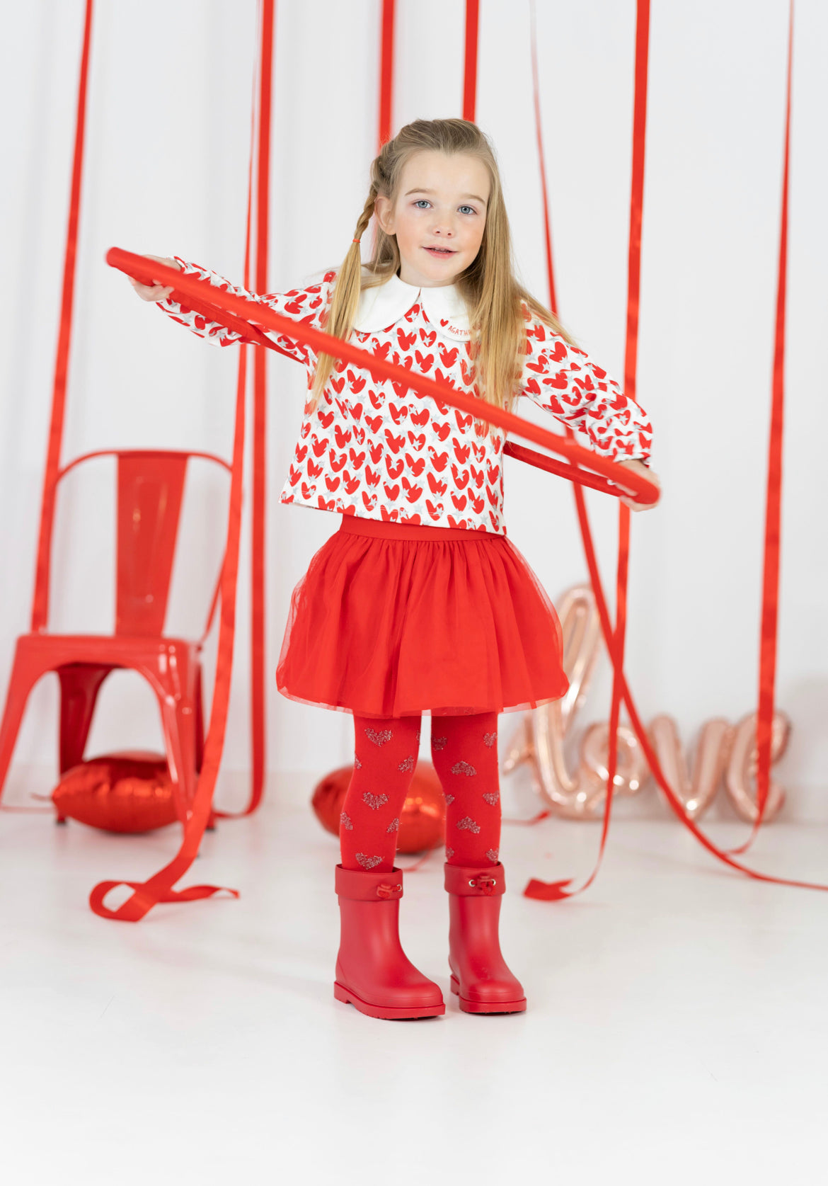 Agatha Ruiz de la Prada AW23 Hearts Skirt Set & Tights - 7022