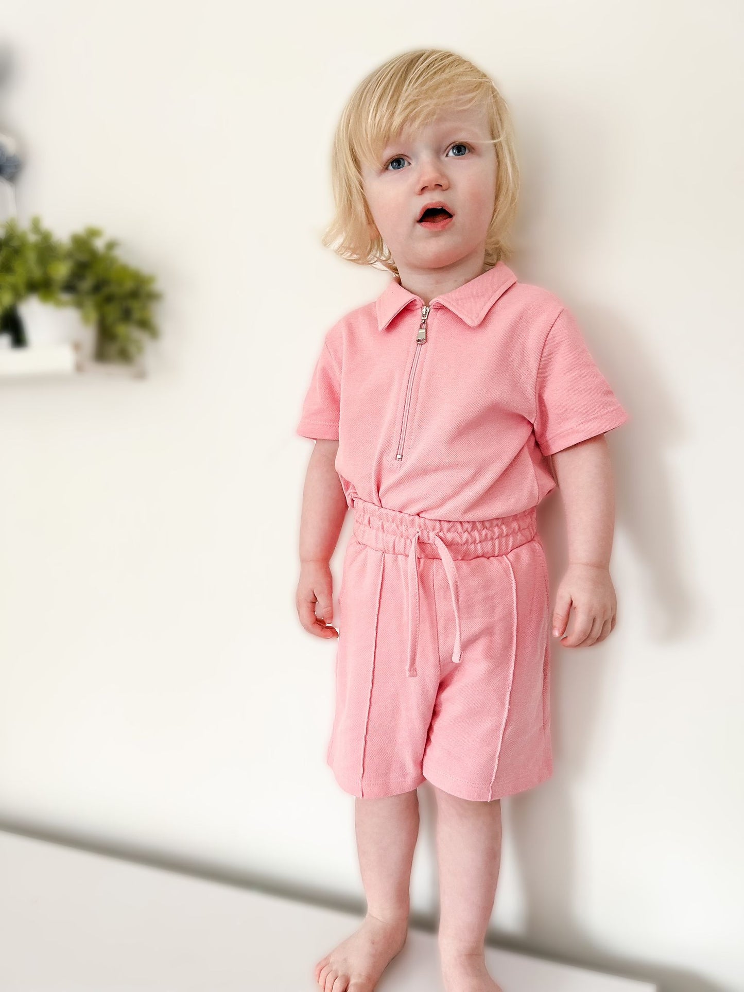 Boys Collar Shorts Set in Pink