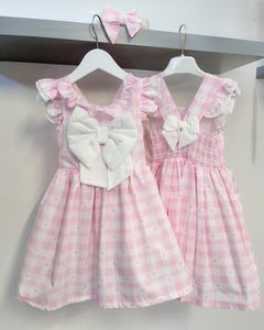 Caramelo Kids Heart Checked Dress & Headband in Pink