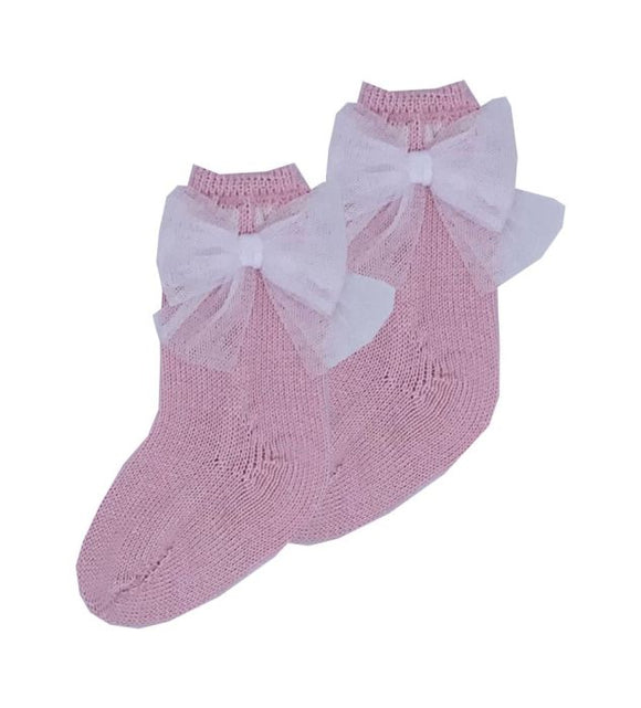 Rahigo SS22 Tulle Bow Socks in Pink/White - 22114