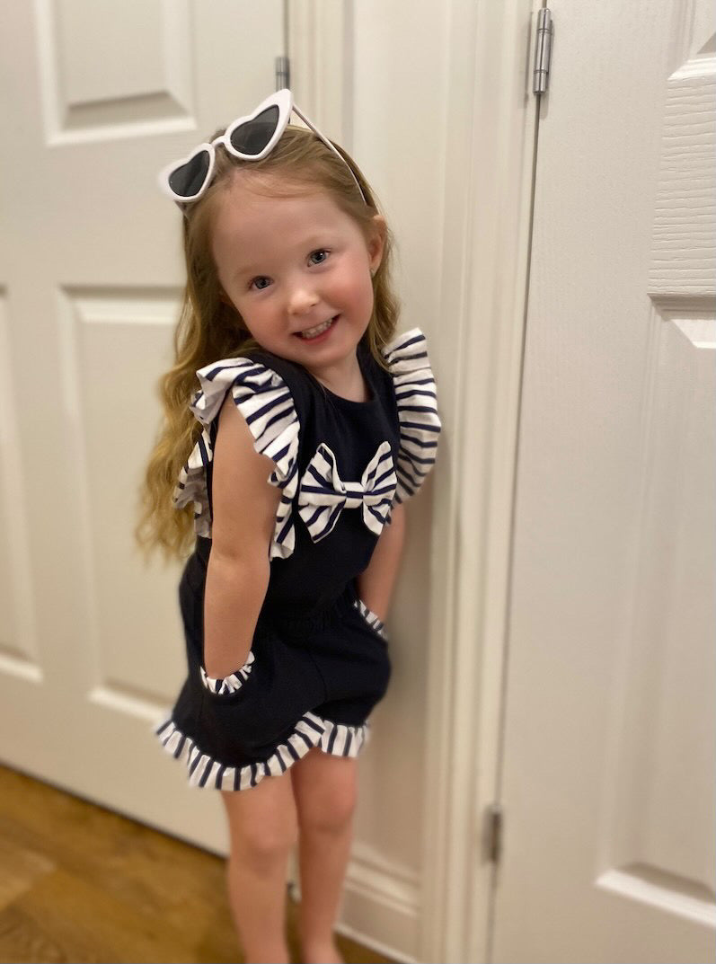 Girls Frills Shorts Set in Navy