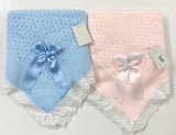 Spanish Lace Trim Blanket / Shawl in Pink or Blue